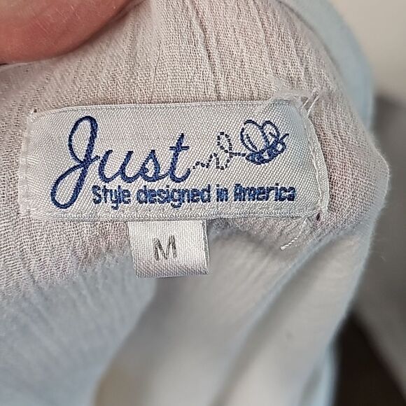 Blouse by Just Be Boho Embroidered White Blue Size Medium - Picture 4 of 5